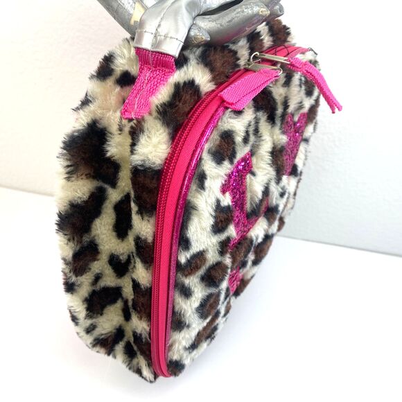 Cheetah Fur Pink Glitter LOVE Lunchbox Vinyl Interior Zip Around Purse Kitschy - Picture 6 of 6